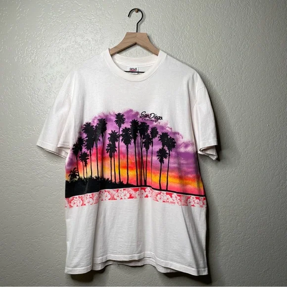90s Vintage San Diego Cali Sunset Wrap Around T-Shirt 1991 Single Stitch - Picture 2 of 11